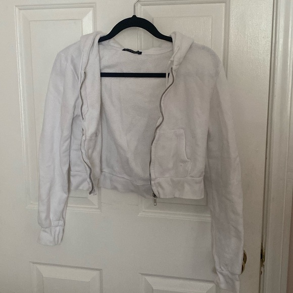 White Brandy Melville cropped zip up hoodie - Picture 1 of 3